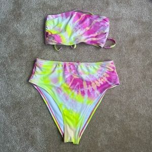Xhiliaration High Cut Bandeau Tie-Dye Bikini